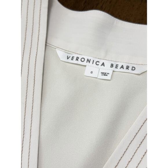 Veronica Beard Women's Ivory Polyester V-Neck Long Sleeve Osler Blouse Top Sz 6 - Picture 4 of 5